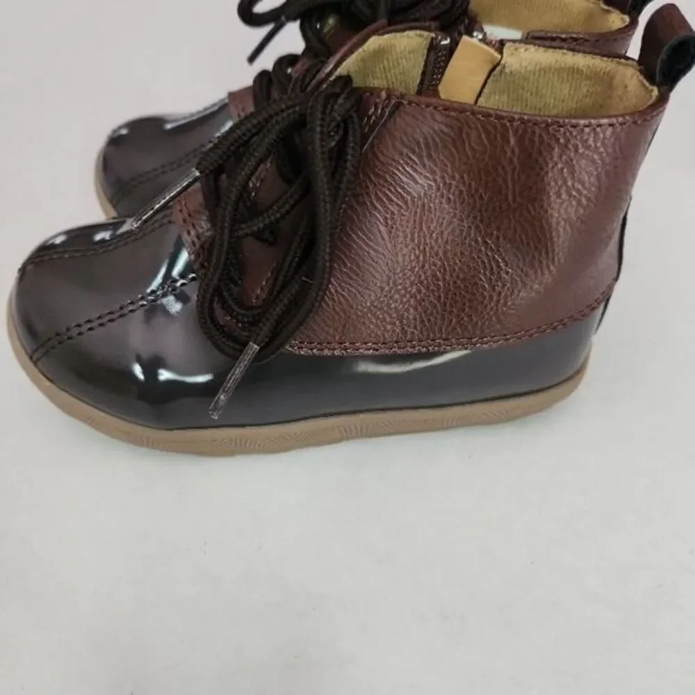 Stepping Stones Toddler Brown Duck Boots Size 8 Lace Up Side Zip Water Resistant